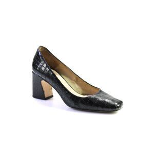 Intentionally Blank Womens Leather Croc Embossed Heels Pumps Black Size 38 8
